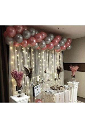 50 Adet  Parti Balonu (Pembe - Gümüş)