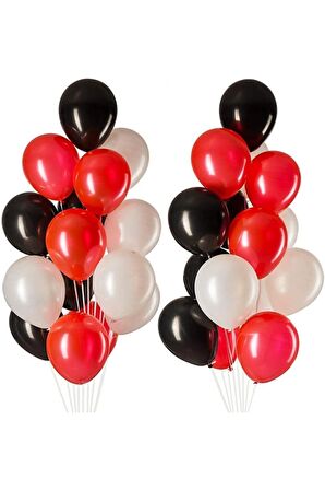 12 Inç 50 Adet Metalik Kırmızı-pastel Siyah-metalik Beyaz Balon+5 mt balon zinciri