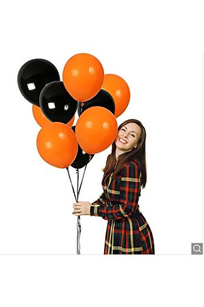 Siyah - Turuncu Metalik Balon 100 Adet +  5mt Balon Zinciri