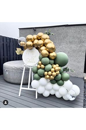 Krom Gold Küf Yeşili Ve Beyaz Balon Zinciri 100 Adet