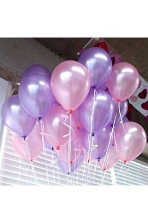 Metalik Lila - Pembe Balon 50 Adet