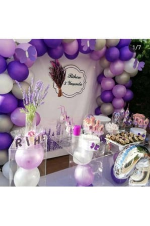 50 Adet Mor-Lila-Gümüş-Beyaz 12 inç Metalik Balon ve Balon Zinciri 