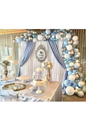 50 Adet 12 inç A. Beyaz-Gümüş Balon + 5mt Balon Zinciri