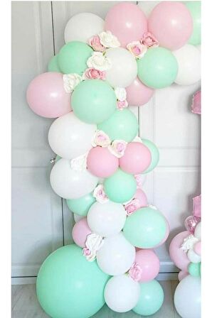 Pastel Balon Zinciri Mint Yeşili Pembe Beyaz 50 adet + 5 mt balon zinciri