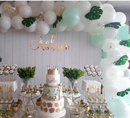 50 ADET BEYAZ MİNT YEŞİLİ BEYAZ RENK BALON + 5 mt balon zinciri