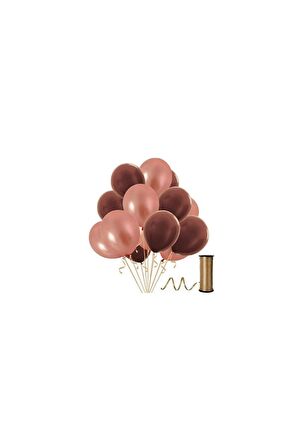 Kahverengi - Rose Gold Metalik Balon 50 Adet+ 5 mt balon zinciri