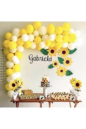 50 Adet Metalik Sarı,beyaz Balon+ 5 mt Balon Zinciri