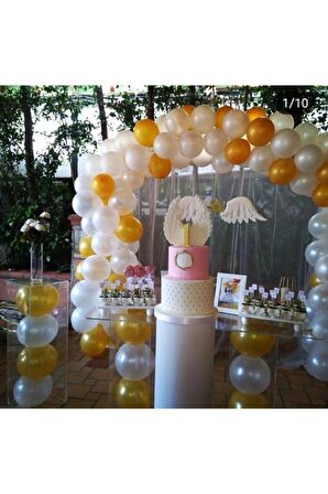50 Adet 12 Inç Gold - Beyaz Metalik Balon + 5 mt Balon Zinciri Doğum Günü