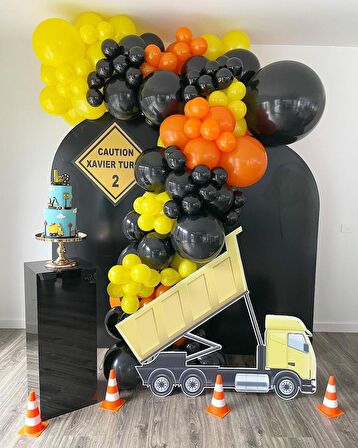 50 Adet Siyah, Sarı, Turuncu Balon ve 5Mt Balon Zinciri