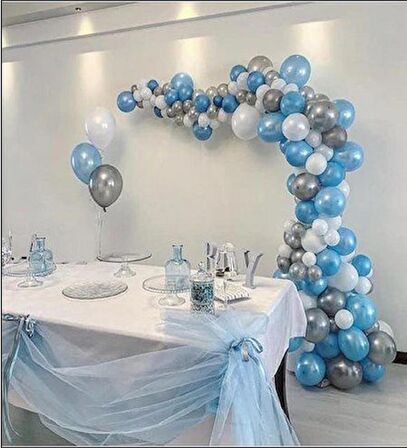 Metalik Beyaz Mavi Gümüş Ve Balon Zinciri 50 adet