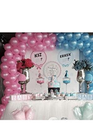 Metalik Mavi Pembe Balon 50 ADET Zincir Aparatı Cinsiyet Partisi
