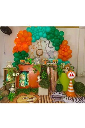 Orman Temalı Parti Balon Konsept Zincir Pastel Turuncu Pastel Mint Yeşili Pastel Koyu Yeşil 50 adet