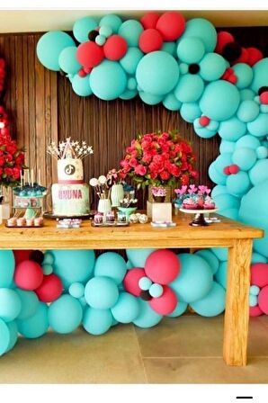 Mint Yeşili Pastel Kırmızı 50 Adet Balon + 5 mt balon zinciri
