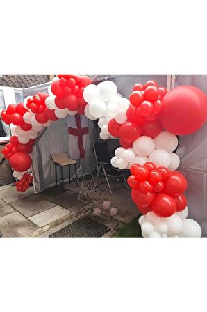 Pastel Kırmızı Beyaz Balon Zinciri 50 Adet + 5 mt balon zinciri
