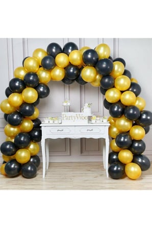 12 inç 70 Adet Metalik Gold - Pastel Siyah Balon + 5 mt balon zinciri