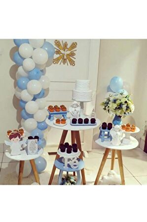 Pastel Beyaz Ve Mavi Makaron Balon Zinciri 50 Adet