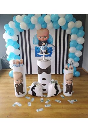 Patron Bebek Konsepti - Pastel Mavi - Pastel Beyaz Balon Zincir 70 adet