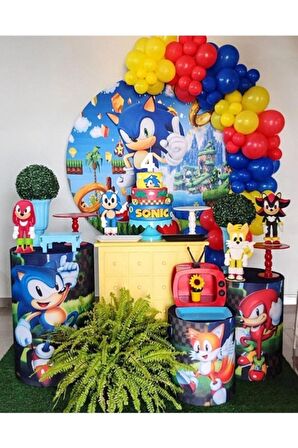 Sonic Temalı Metalik Lacivert Sarı Kırmızı Balon Zinciri Seti 70 adet 