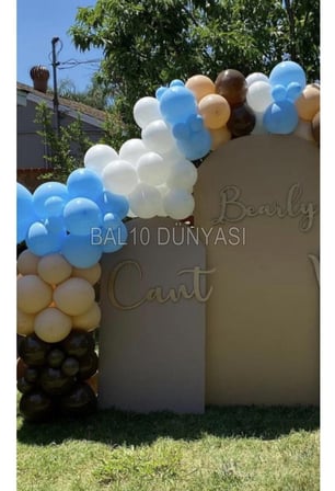 Pastel Mavi Beyaz Çikolata Kahve Ten Rengi Balon Zinciri 100 Adet+5 mt balon zinciri