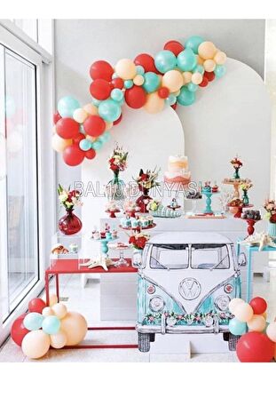 Kırmızı-Ten-Mint Yeşili Renk Balon Zinciri 70 Adet+5 mt balon zinciri