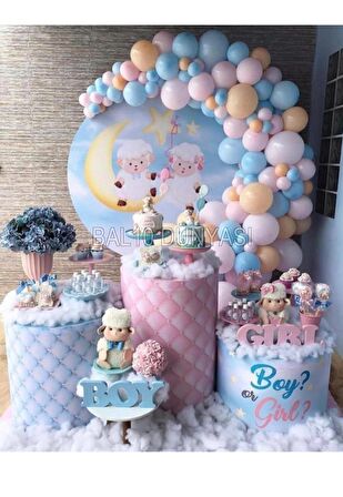 Pembe-Mavi-Ten Renk Balon Zinciri 70 Adet+5 mt balon zinciri