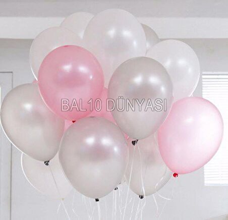 Pembe-Gümüş-Beyaz Balon Seti 50 Adet