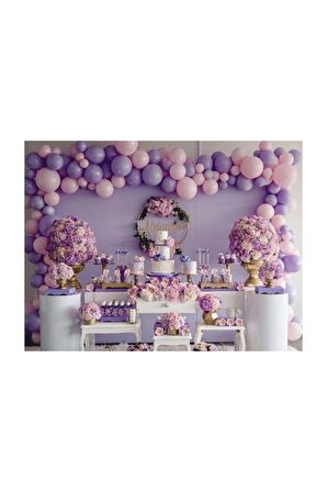 Pastel Lila-Pembe Balon Zincir Seti 70 Adet + 5 Mt. Balon Zinciri