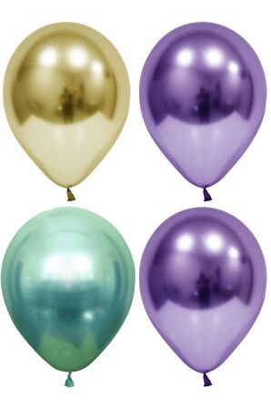 Altın-yeşil-mor Krom Balon 10 Adet