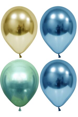 Altın-yeşil-mavi Krom Balon 30 Adet