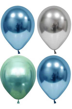 Gümüş-yeşil-mavi Krom Balon 10 Adet