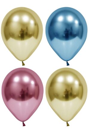 Altın-mavi-pembe Krom Balon 10 Adet