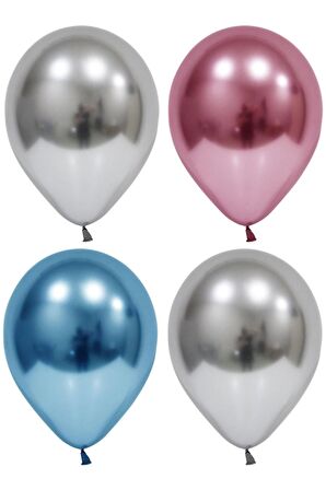 Gümüş-pembe-mavi Krom Balon 10 Adet