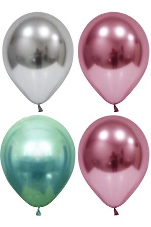 Gümüş-pembe-yeşil Krom Balon 10 Adet