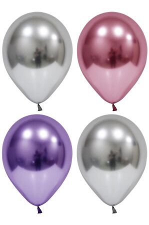 Gümüş-pembe-mor Krom Balon 10 Adet