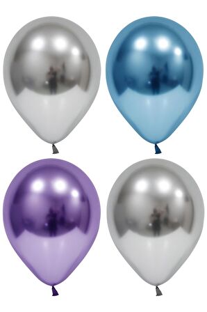 Gümüş-mavi-mor Krom Balon 10 Adet
