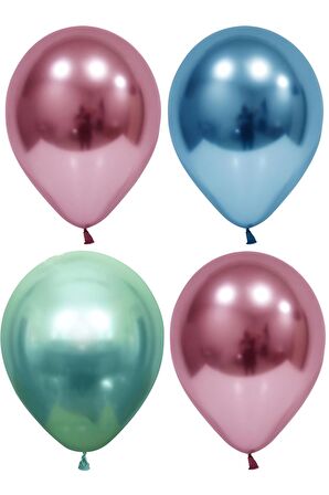 Pembe-mavi-yeşil Krom Balon 10 Adet
