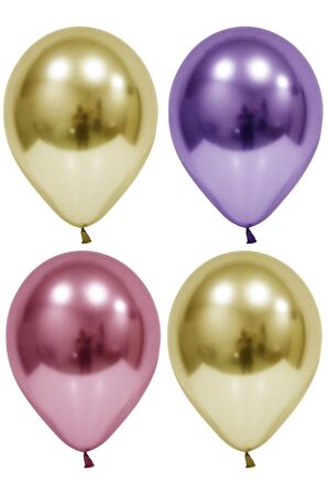 Altın-mor-pembe Krom Balon 10 Adet