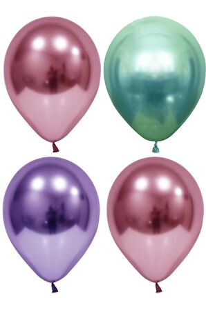 Pembe-mor-yeşil Krom Balon 10 Adet