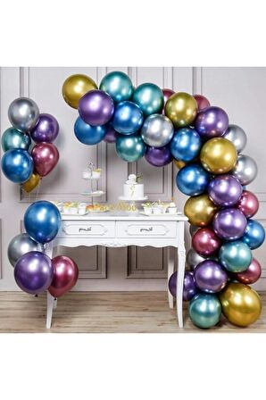 Krom Balon Metalik Parlak Karışık 50 Adet