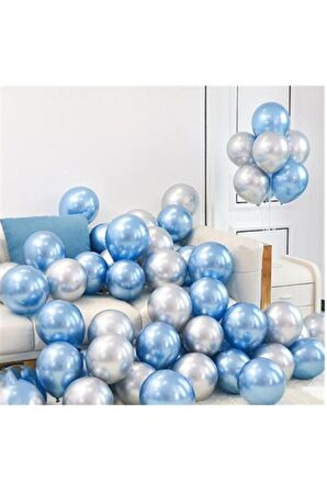 Gümüş-mavi Krom Balon 10 Adet