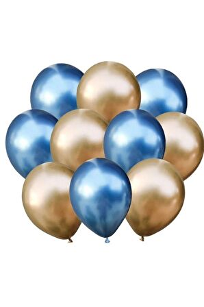 Altın-mavi Krom Balon 10 Adet