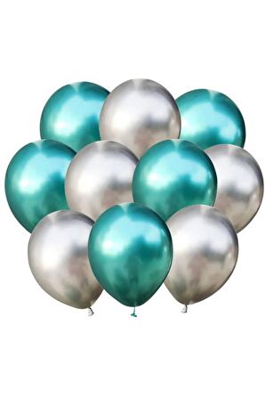 Gümüş-yeşil Krom Balon 10 Adet