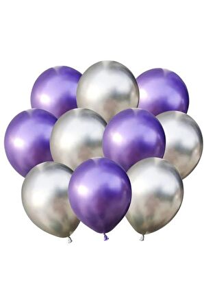 Gümüş-mor Krom Balon 10 Adet