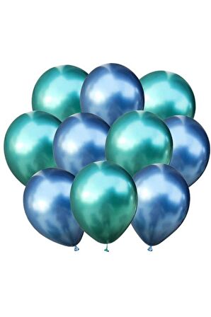 Mavi-yeşil Krom Balon 10 Adet