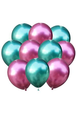 Pembe-yeşil Krom Balon 10 Adet