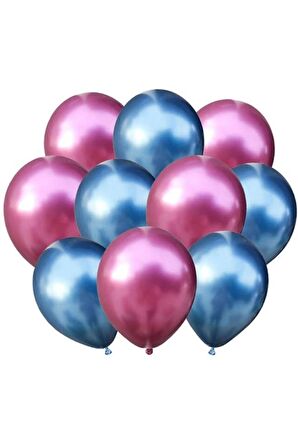 Pembe-mavi Krom Balon 10 Adet
