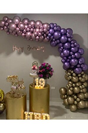 Krom Balon Balon Zincir Pembe Mor Gold 100 Adet