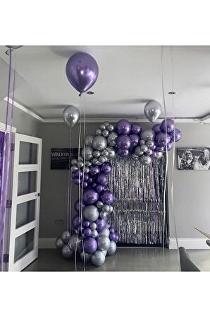 Mor-Gümüş Krom Balon Zinciri Seti 50 Adet