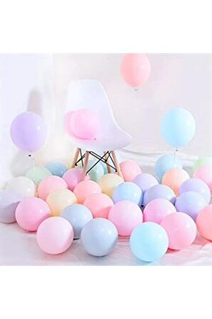 Makaron Balon 20 Adet Karışık Renk Soft Pastel Balon 