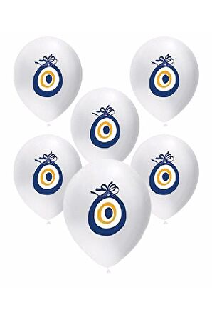 Nazar Boncuklu Beyaz Maşallah Balon 10 Adet 